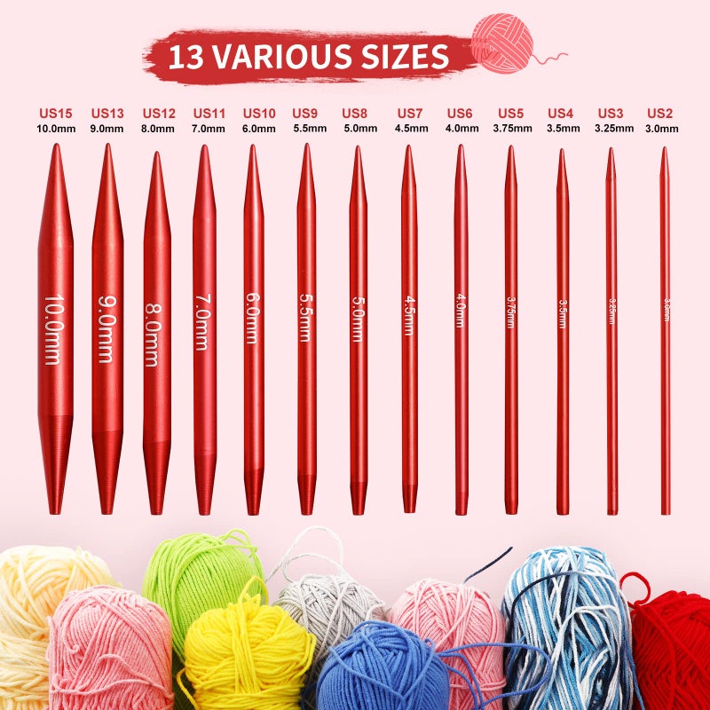 LOOEN 57pcs Aluminum Circular Knitting Needles Set with Ergonomic Handles,13 Size Interchangeable Crochet Needles with Storage Case for Small Project (Style 1) - Image 4
